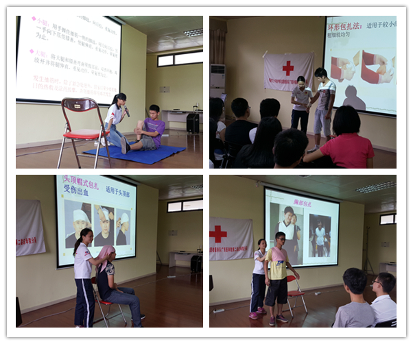 2图为:培训师邀请同学来做“模特”,演示如何进行应急处理